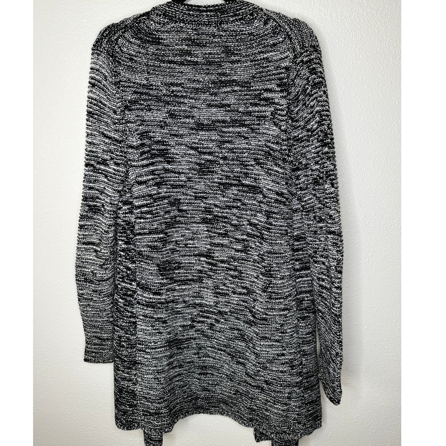Caslon Black & White Burled Long Sleeve Long Line Cardigan Sweater S