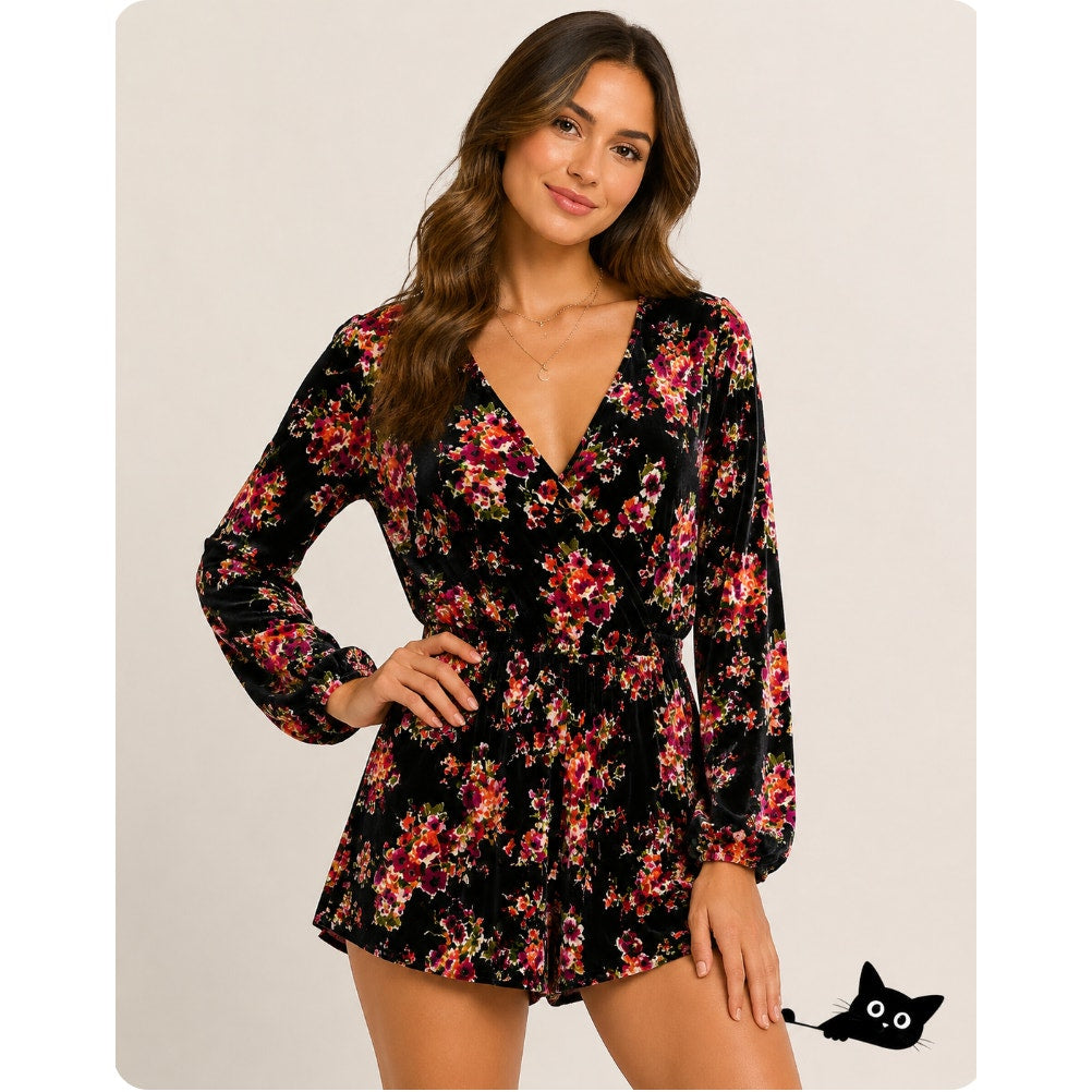 Show Me Your Mumu Kelsey Black Velvet Floral Romper Jumper Keyhole Back Small
