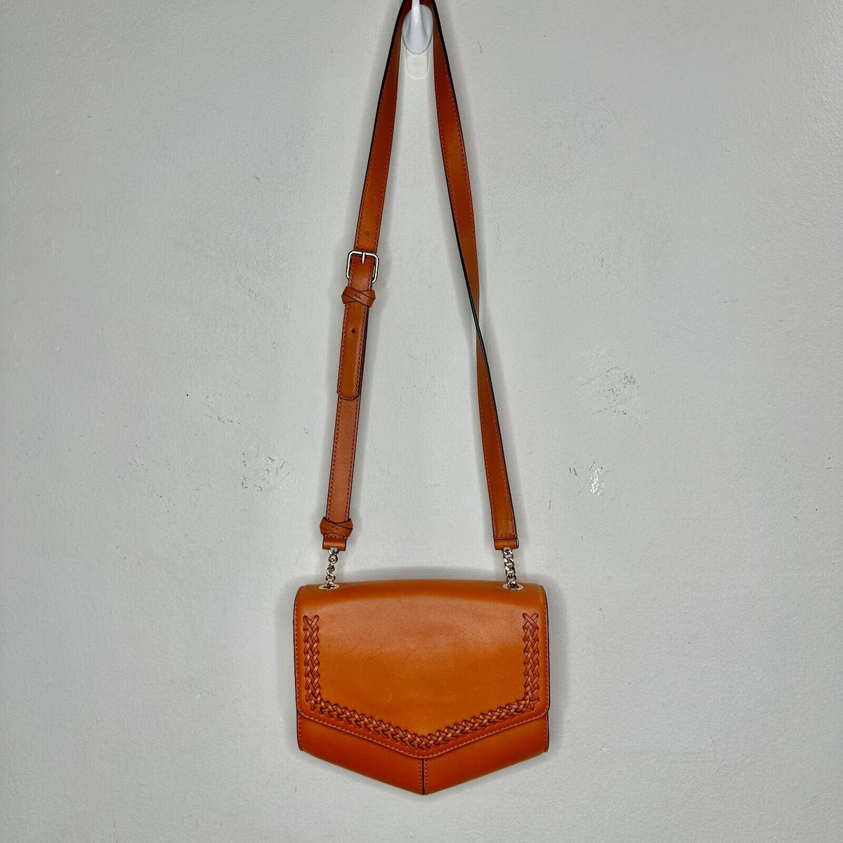 NWOT Sandro Camel Leather Crossbody Bag Lou MM Curcuma Adjustable Strap Purse