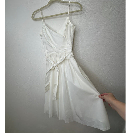 Trina Turk Cream Pleated Vneck Faux Wrap Tie Belt Dress 2