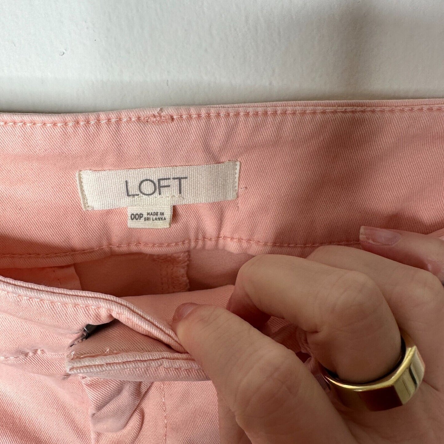 Loft Pastel Pink Peach Cute Double Frayed Skinny Crop Pant Chino Zip 00P