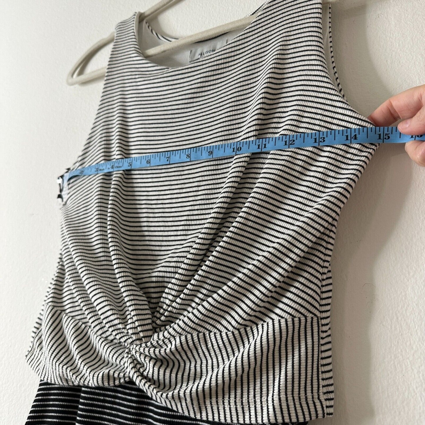 Allison Joy Kit Striped Twist Front Ruched Knit Dress Black and White Dress XS