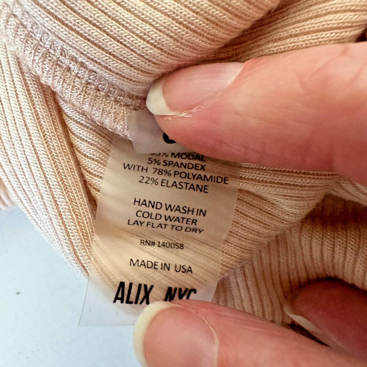 Alix NYC Tan Allen Asymetrical Scoop Neckline Sleeveless Ribbed Knit Bodysuit SM