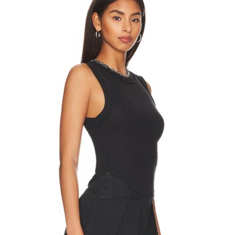 We The Free Black Round Neck Sleeveless Kate Shirt Ribbed Tank Top S