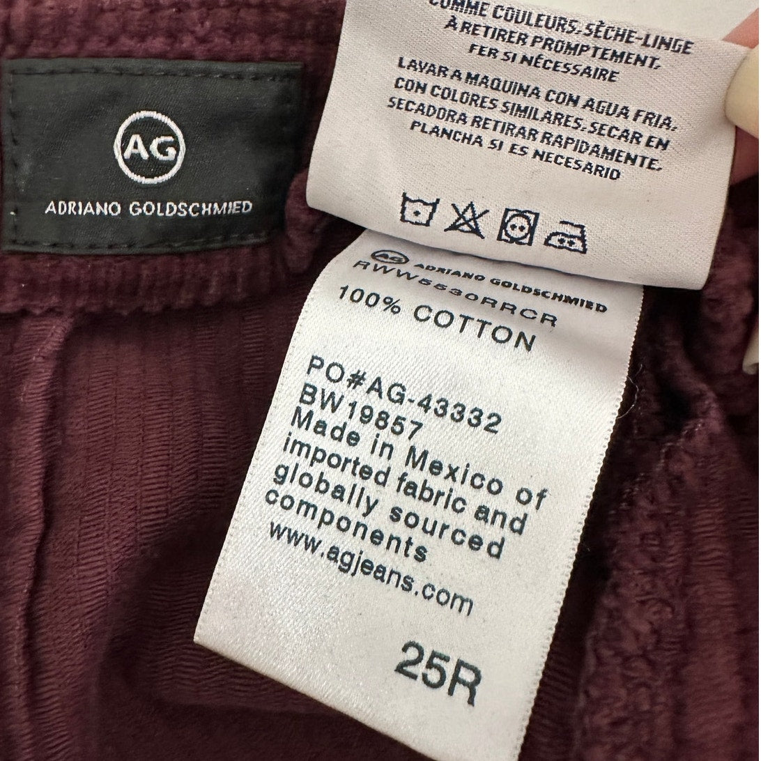 AG Adriano Goldschmied Plum Corduroy Front Pocket Back Zip Mini Skirt 25