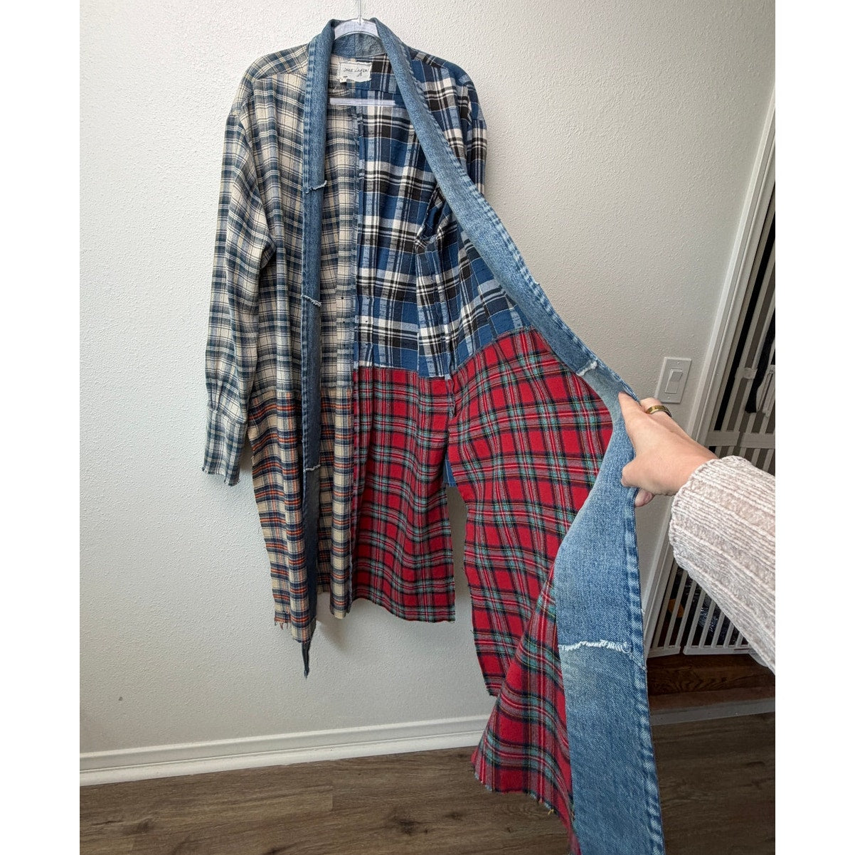 NWOT Greg Lauren Denim Studio Patchwork Plaid Kimono Coat Size S