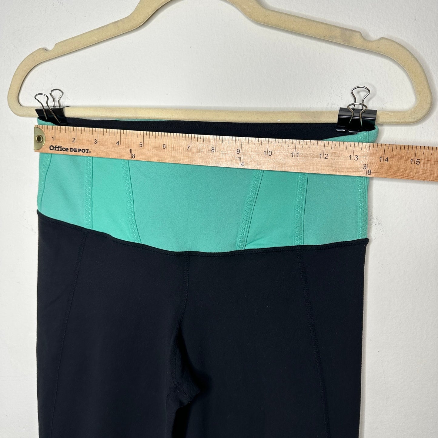 Lululemon Aqua Wide Waist Band Black Flare Yoga Pant Leggings 6