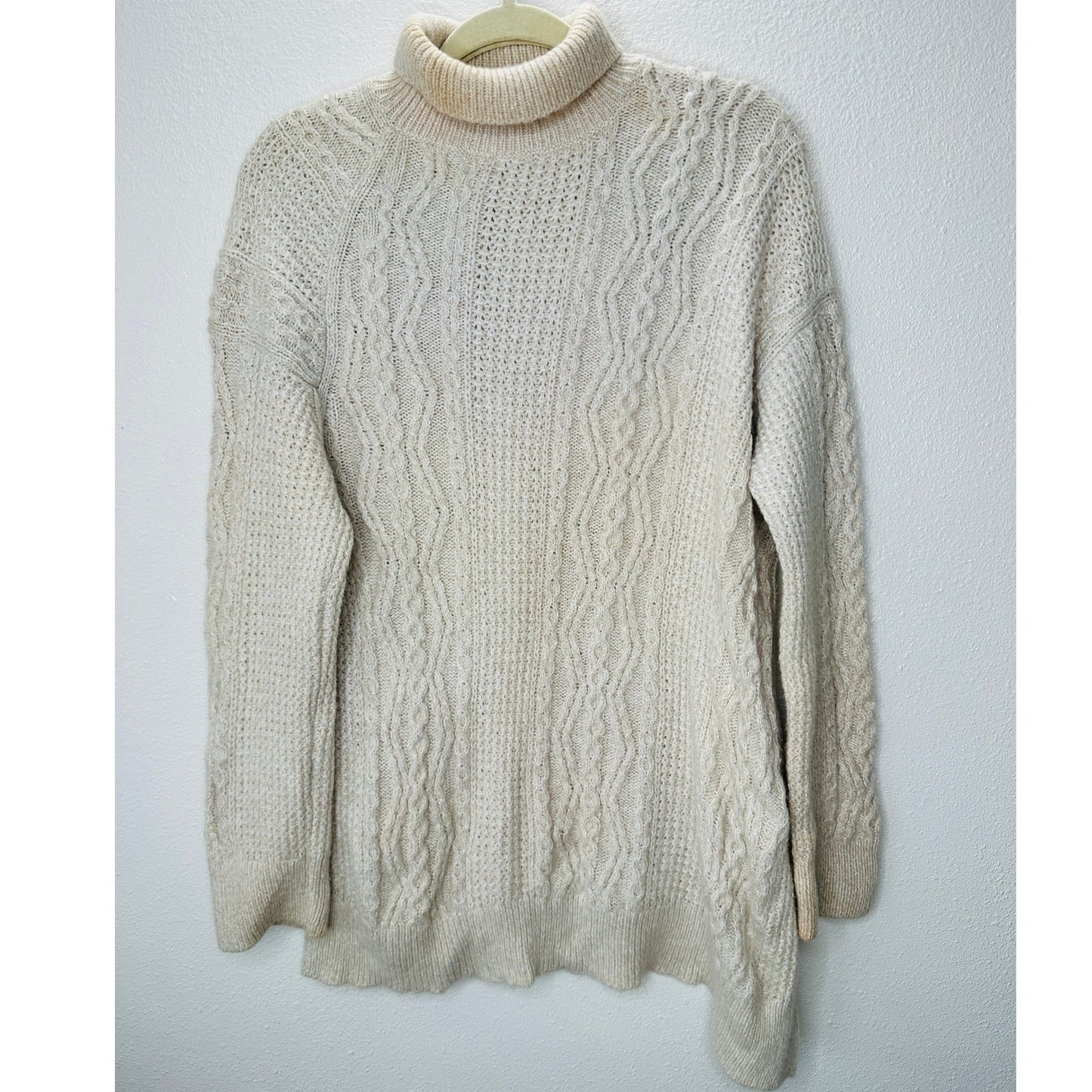 Vince Cream Chunky Knit Long Sleeve Mock Neck Sweater L