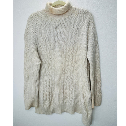 Vince Cream Chunky Knit Long Sleeve Mock Neck Sweater L