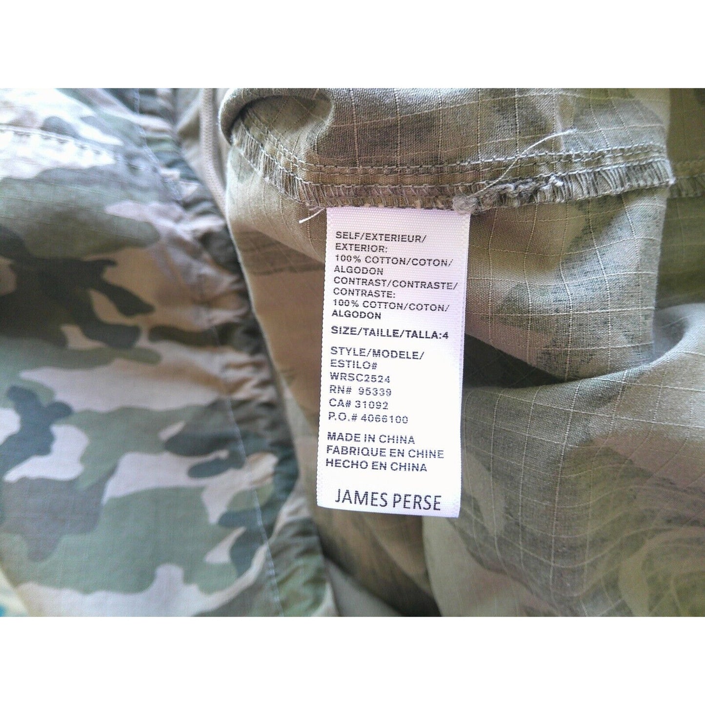James Perse Army Green Tan Camo Print Zip Band Neck Long Sleeve Jacket 4 / XL