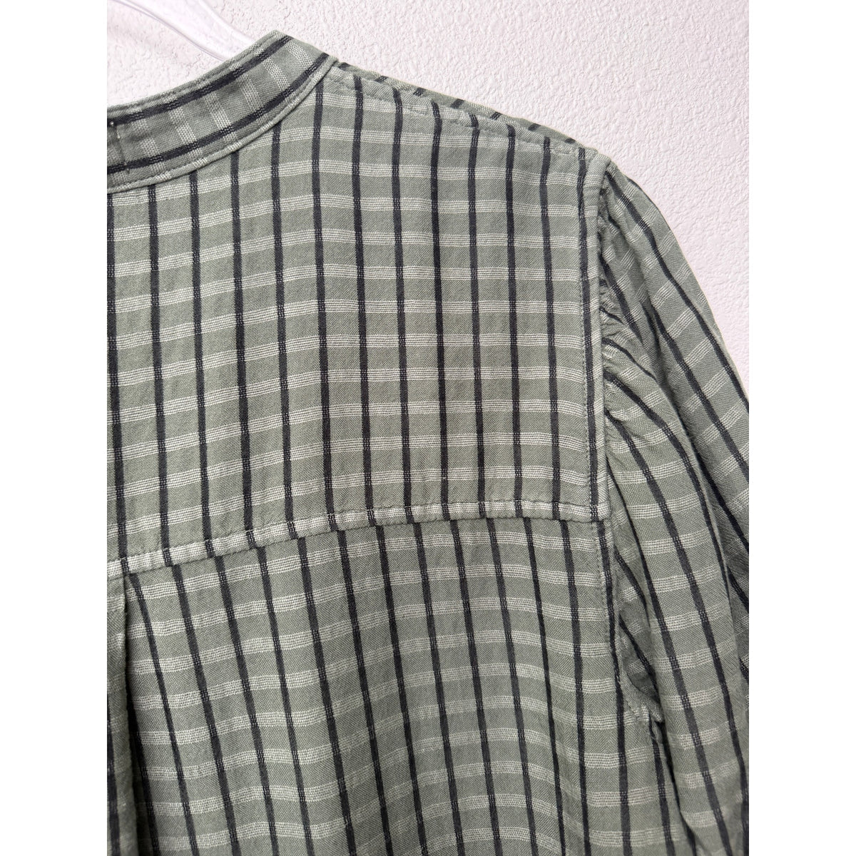 Cloth and Stone Green Plaid Puff Sleeve Linen Buttondown Women's US S