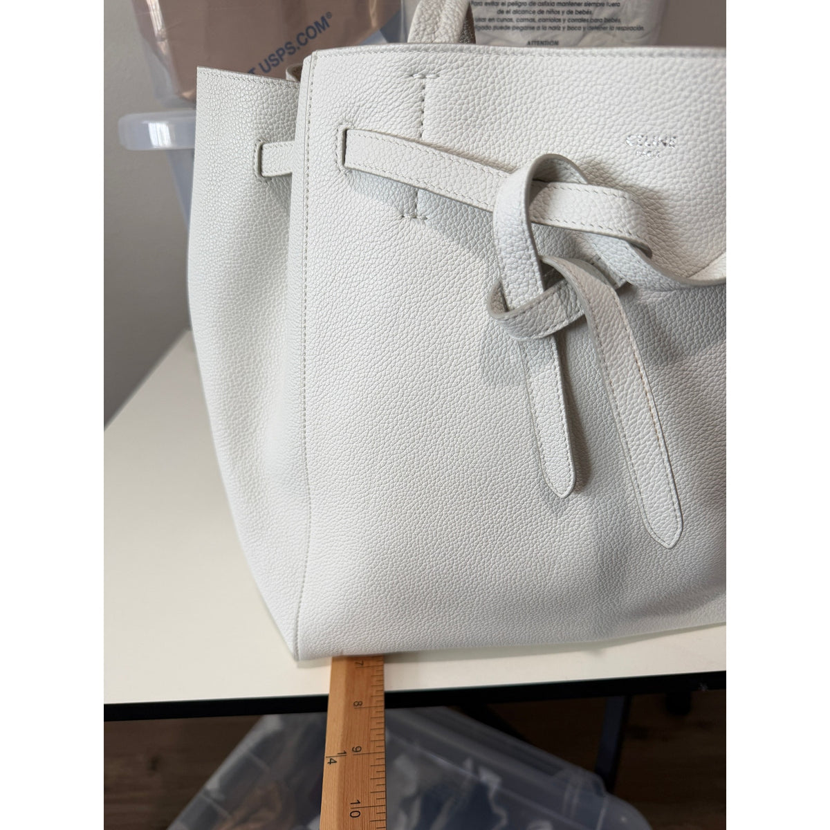 Celine Medium Cabas Phantom Ivory Grained Calfskin Leather Tote Bag