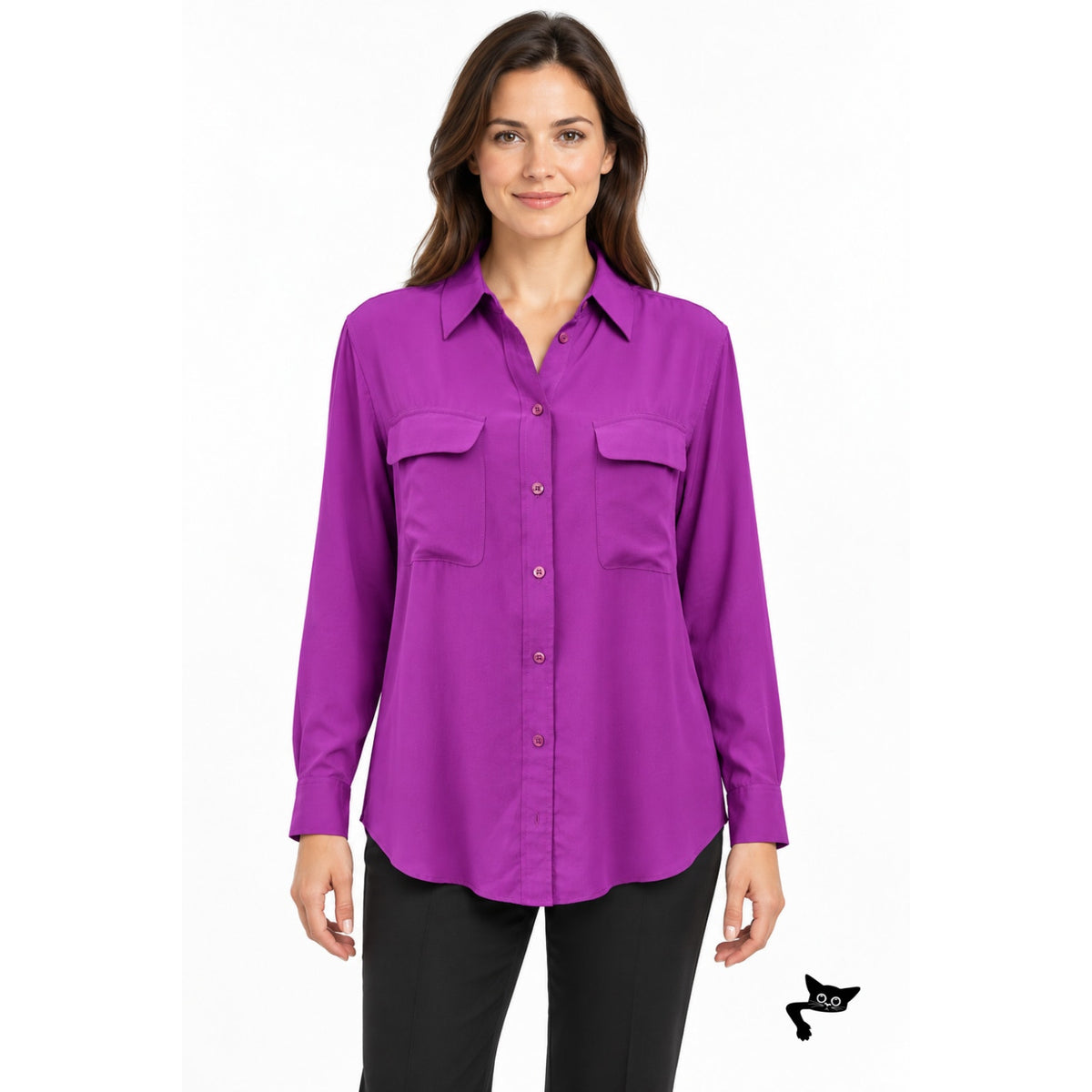 Equipment Purple Silk Button Front Shirt Women S