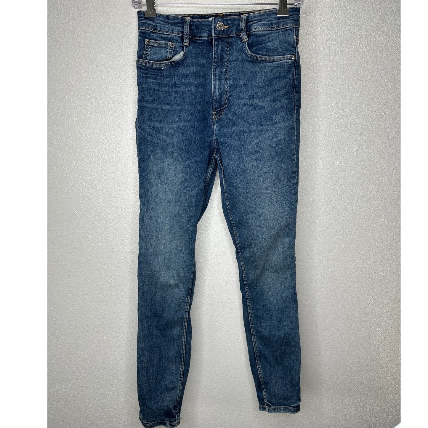 Zara Dark Medium Blue Wash High Waist Skinny Jeans 6