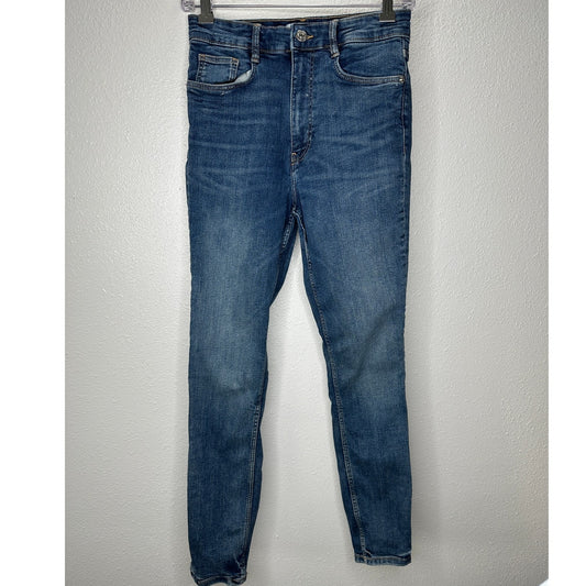 Zara Dark Medium Blue Wash High Waist Skinny Jeans 6
