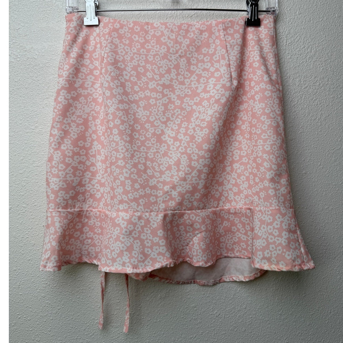 Pink Floral Ruched Ruffle Mini Skirt Womens S