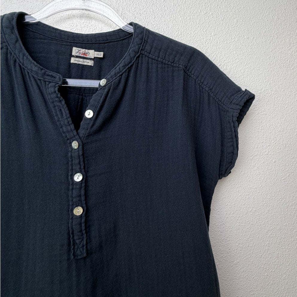 Faherty Dream Cotton Desmond Top Navy Organic Gauze Henley Women's US XS