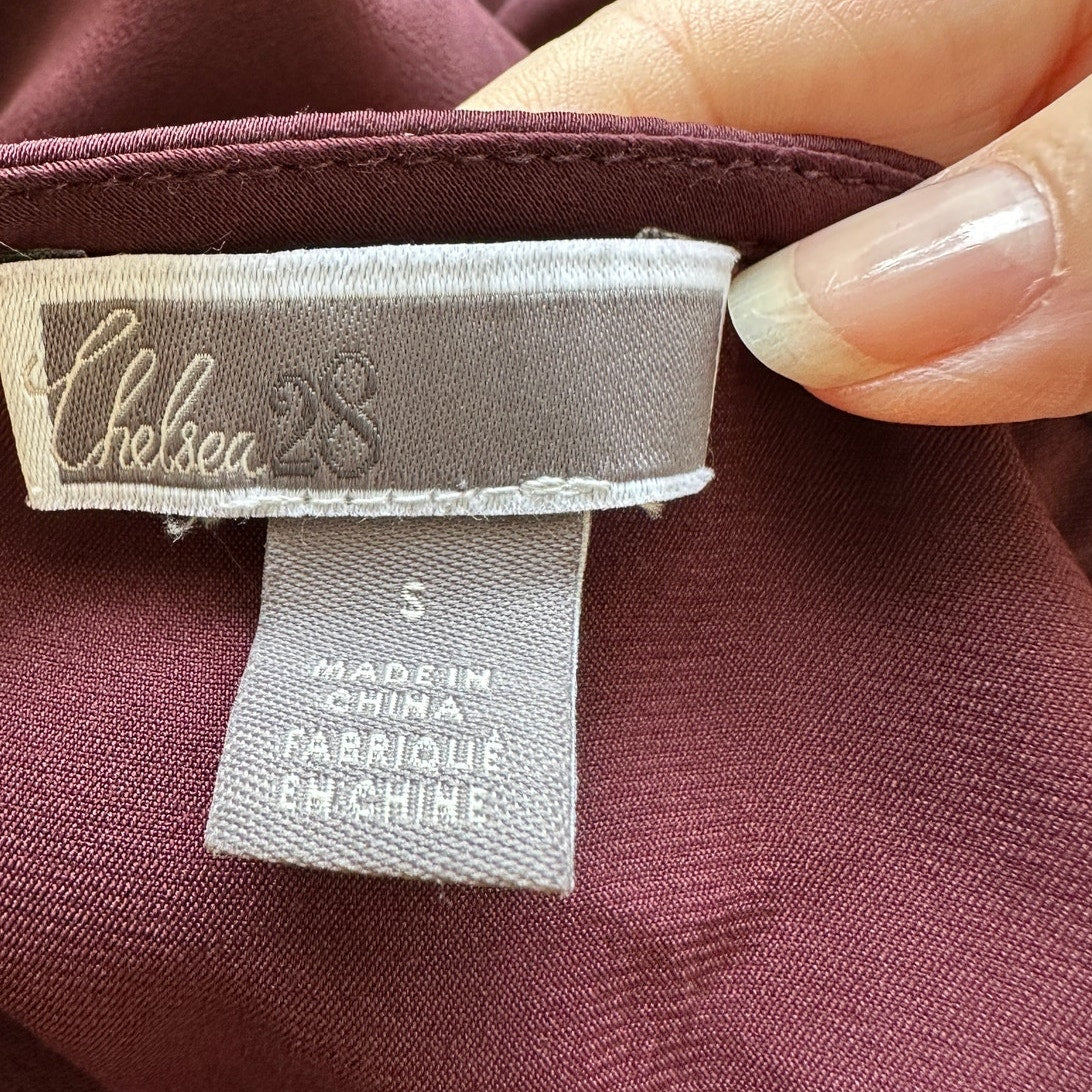 Chelsea28 Burgundy Maroon Flutter Sleeve Ruffle V-Neck Wrap Dress S