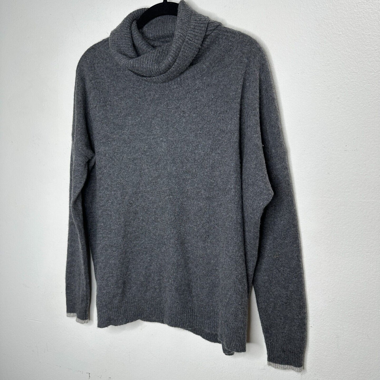 Three Dots 100% Cashmere Carbon Gray Boxy Turtle Neck Long Sleeve Sweater Small