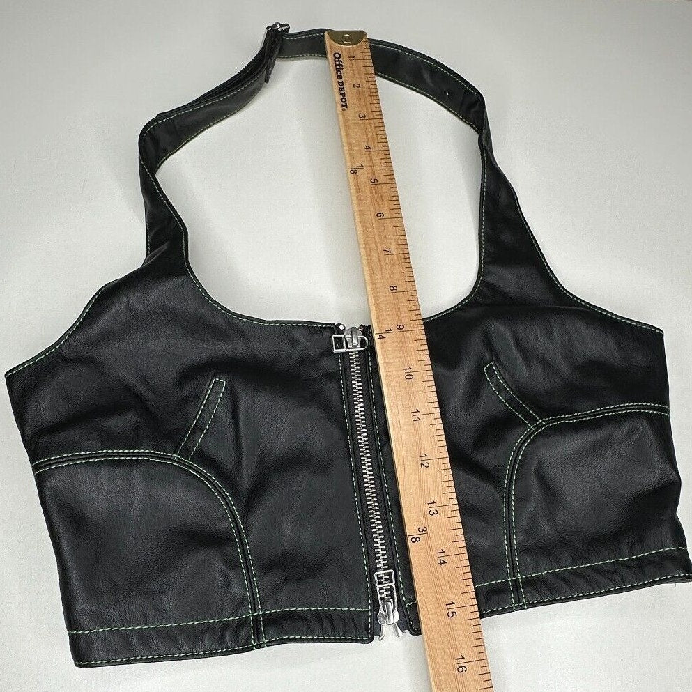NWOT Eckhaus Latta Black Switch Halterneck Zip Top Tonal Stitch Scoop Neck Med