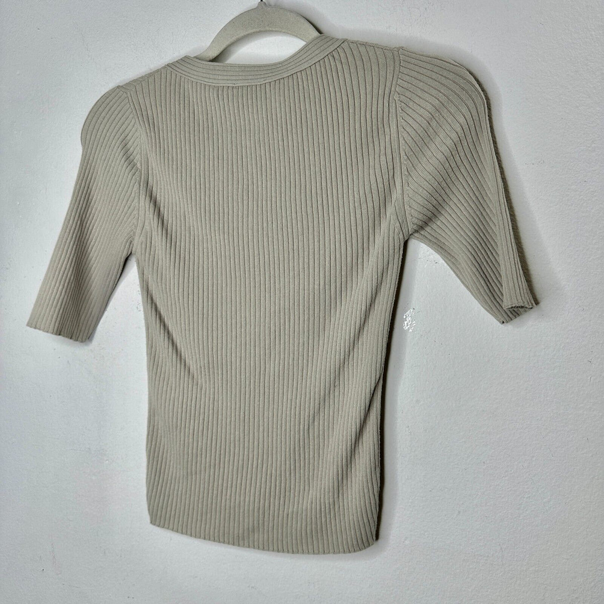Closed Stone Gray Ribbed Knit V-Neck Front Button Short Sleeve Cardigan Top XXS