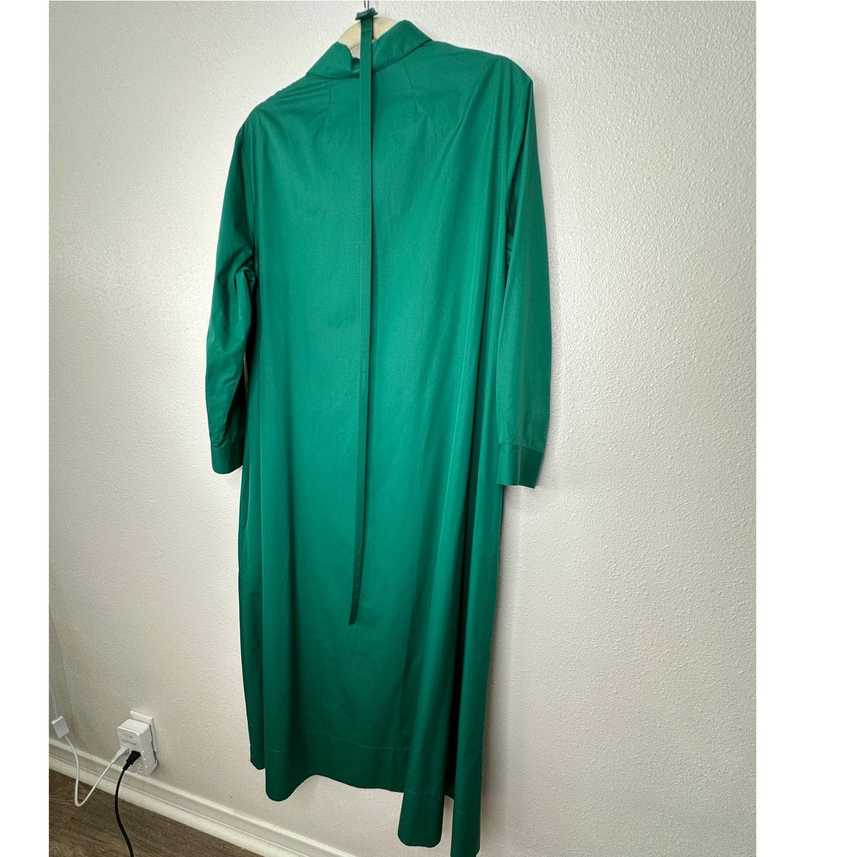 NWT The Row Green Tanita Long Sleeve 3/4 Button Collared Belted Shirtdress L