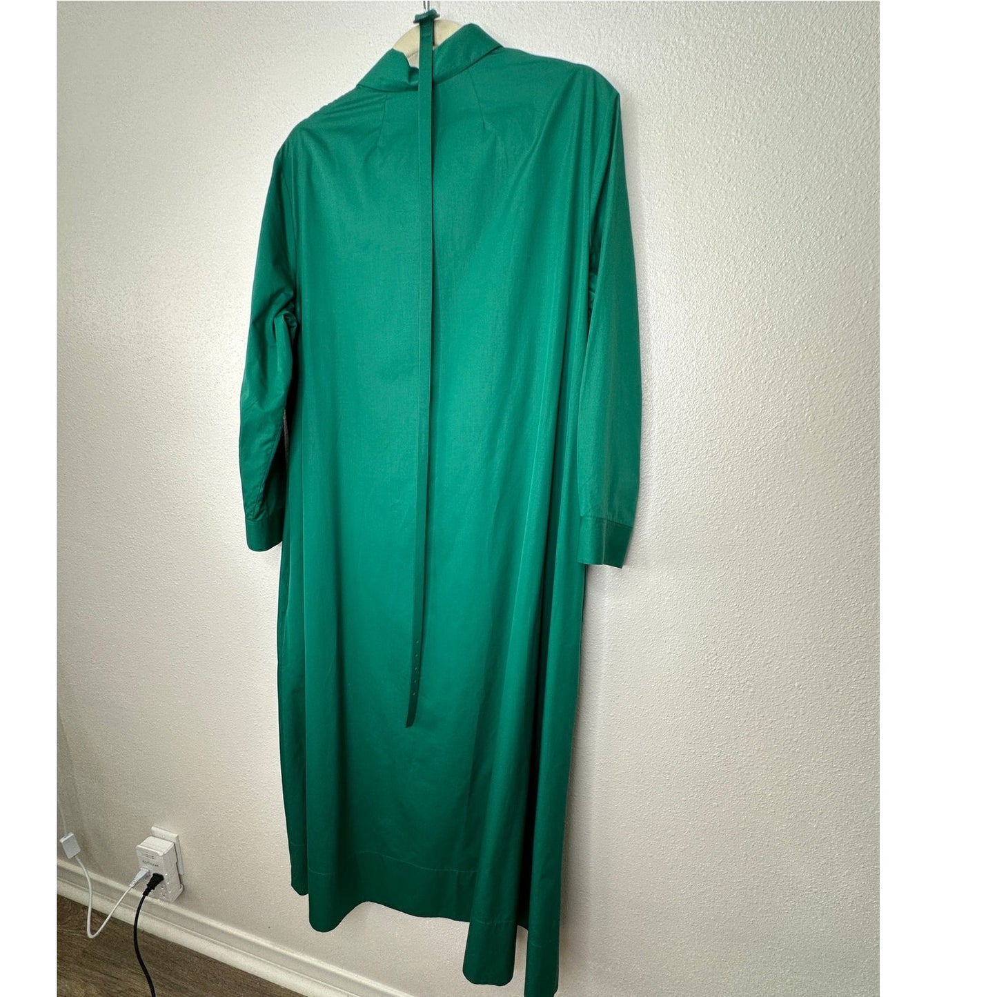 NWT The Row Green Tanita Long Sleeve 3/4 Button Collared Belted Shirtdress L