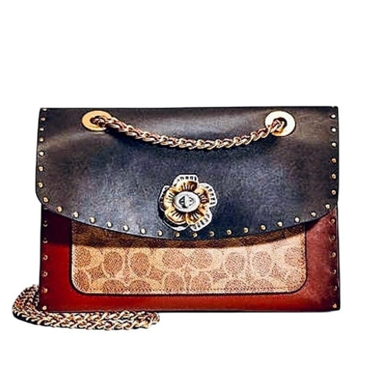 Vintage Coach Tea Rose Parker Multicolor Bag Rivets Snakeskin Detail