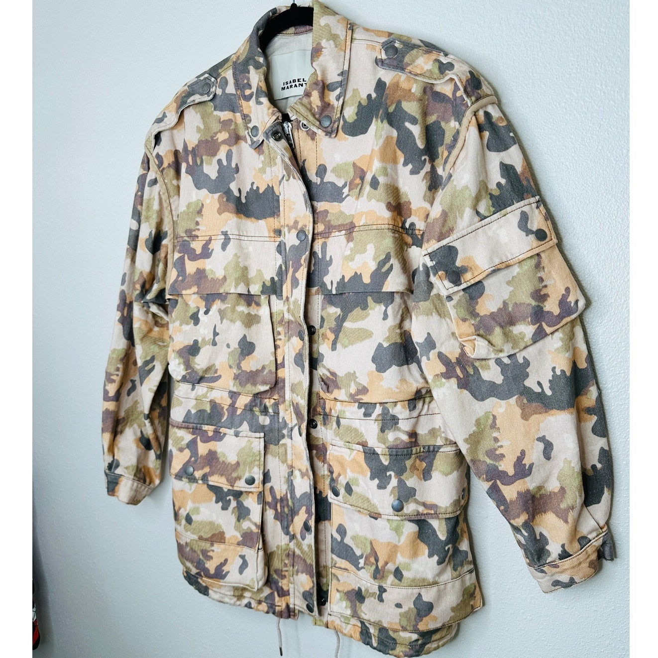 NWT Isabel Marant Peach Pink Gray Elize Camel Camo Field Jacket 38