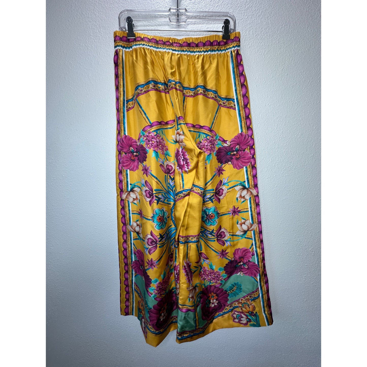 La DoubleJ Yellow Multi-Color Printed Silk Pull-on Palazzo Pant XL