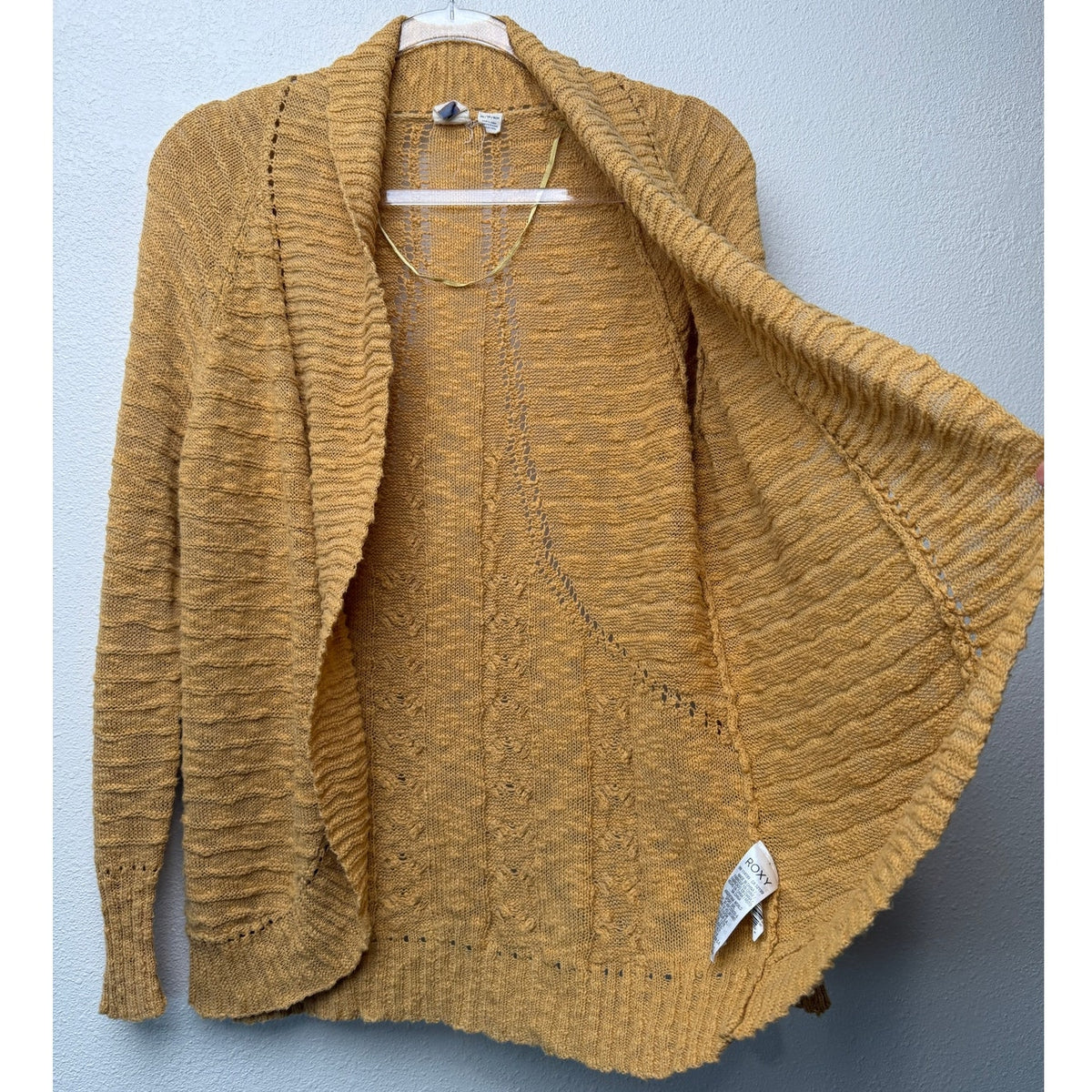 Roxy Let's Go Anywhere Cardigan Curry Mustard Open Front Women's US XS