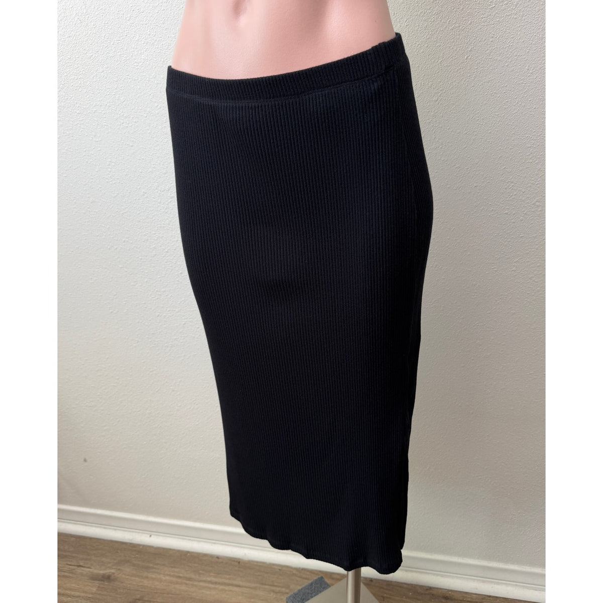 Amour Vert Black Ribbed Modal Midi Pencil Skirt Women's US M