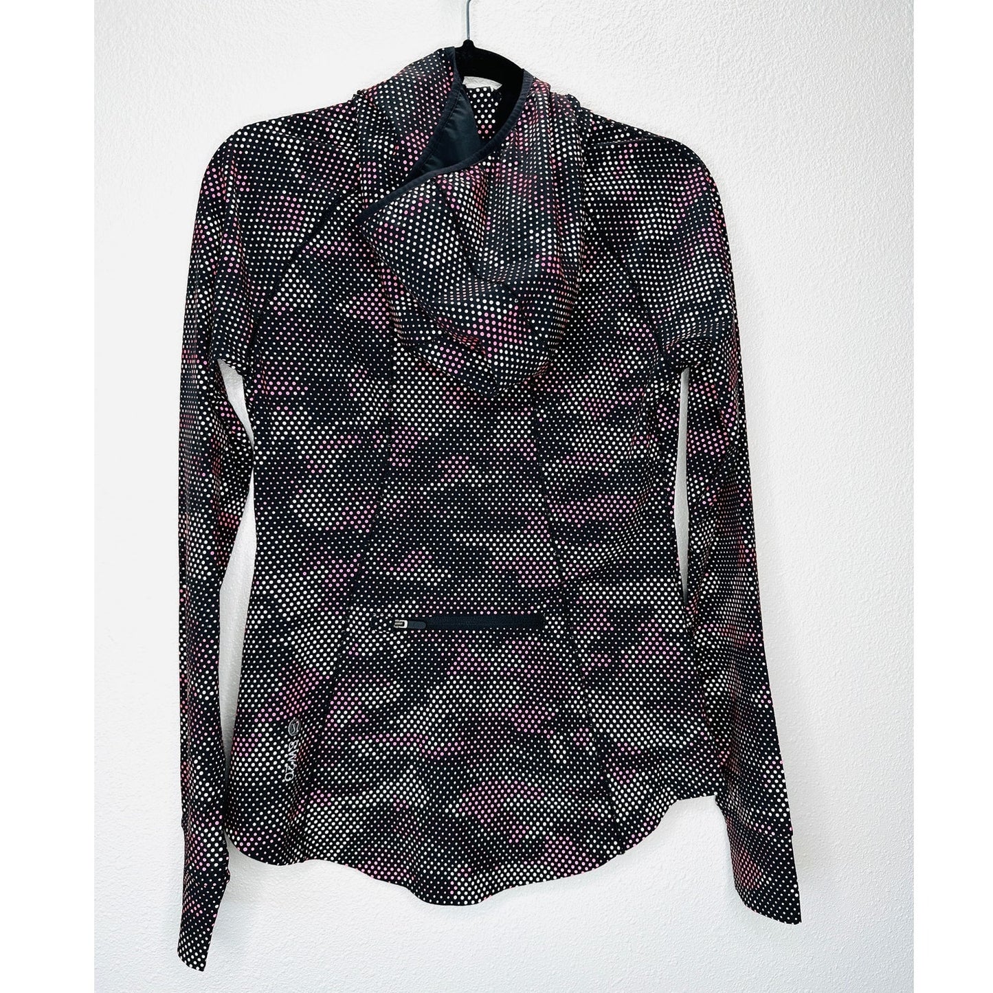 Lululemon Black Red Cream Polka Dot Camo Hooded Zip Front Jacket 6