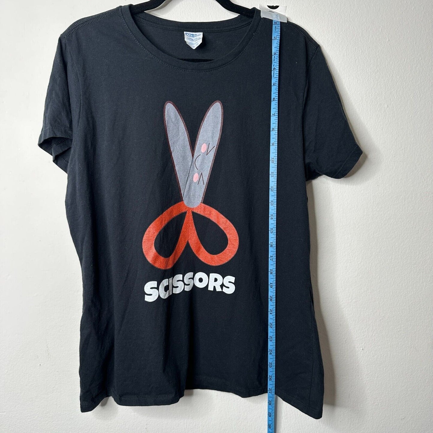 Port & Company Black Short Sleeve Round Neck Scissors Graphic Tee XL