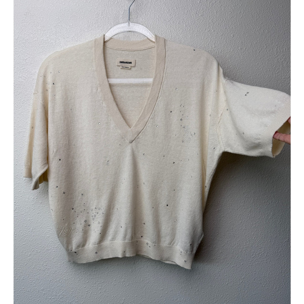 Zadig & Voltaire Wully Lico Rhinestone Sweater XS Ecru