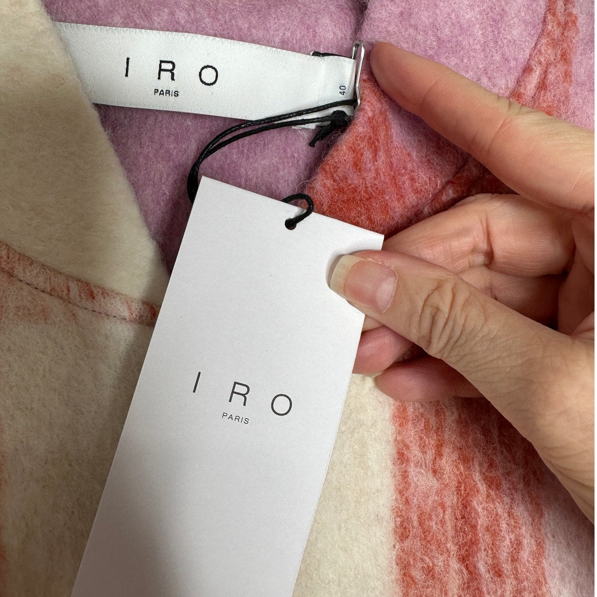 IRO Lahiana Biker Jacket Pink Tartan Plaid Long Sleeve Wool Bomber 40 / M