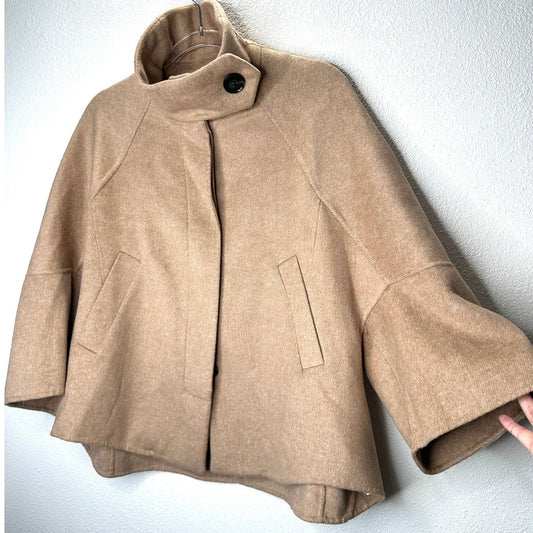 Zara Tan Fuzzy 3/4 Sleeve High Low Front Button Jacket Small