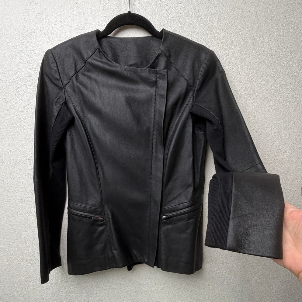 Veda Black Genuine Leather Moto Biker Jacket Women's Medium