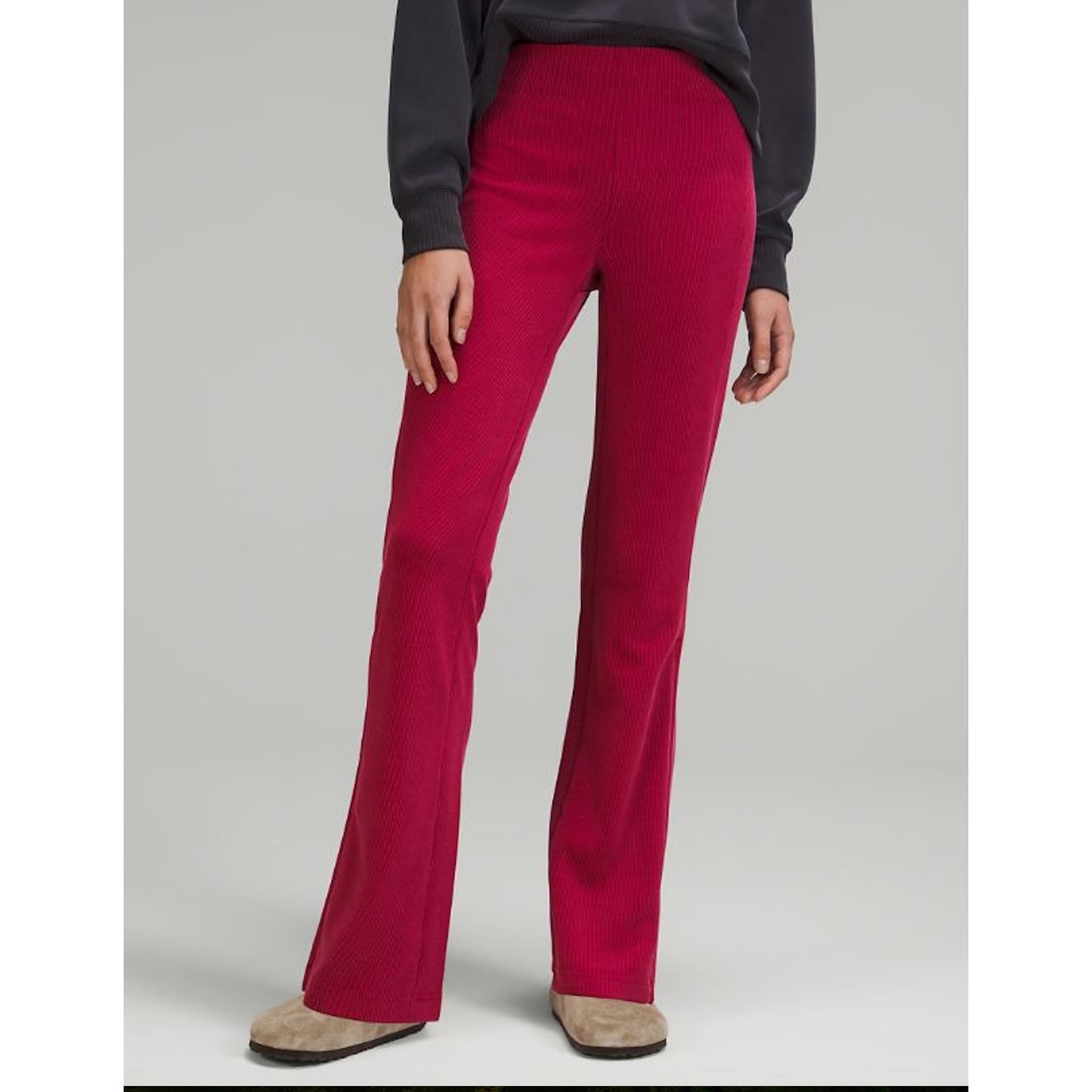 Lululemon Dark Pink Pomegranate Brushed Softstreme Ribbed Zip Flared Pant 4