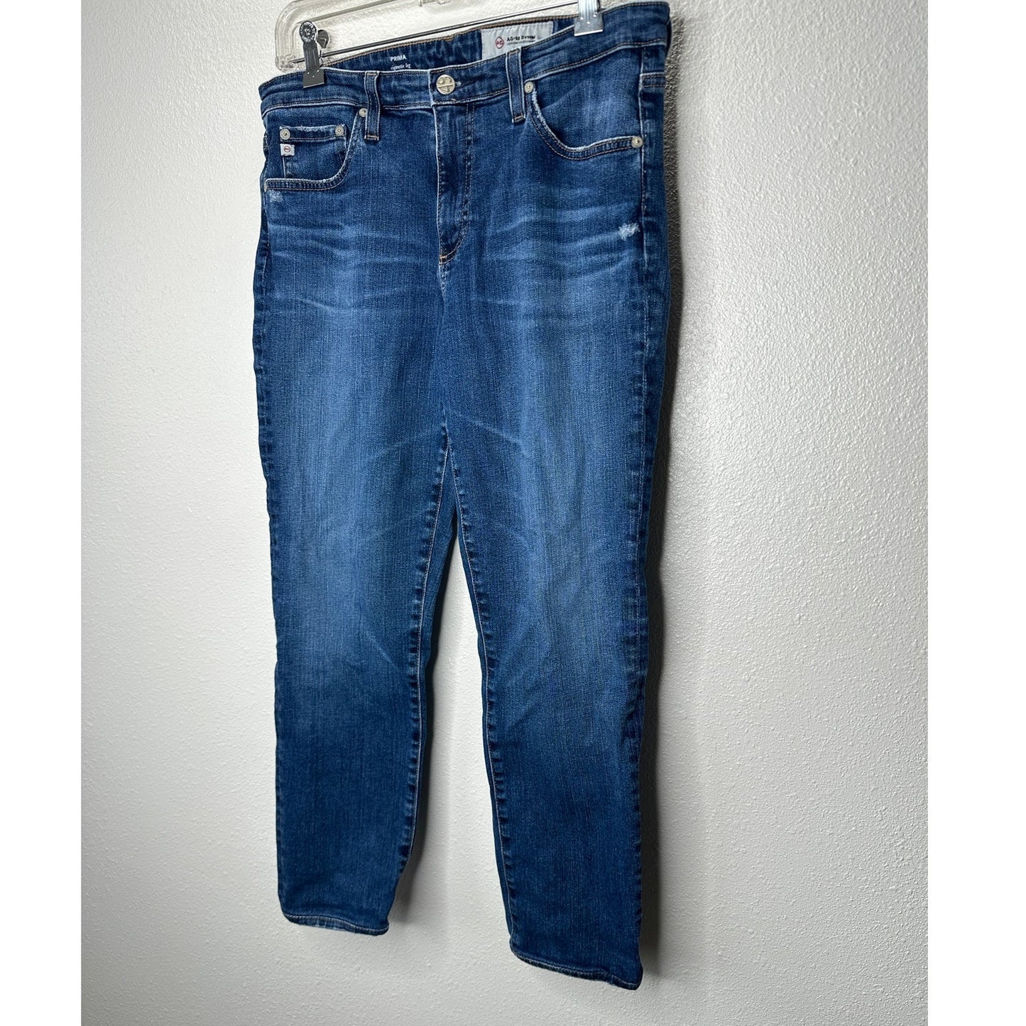 AG Medium Dark Wash Prima Cigarette Leg Whiskered Jeans 30R
