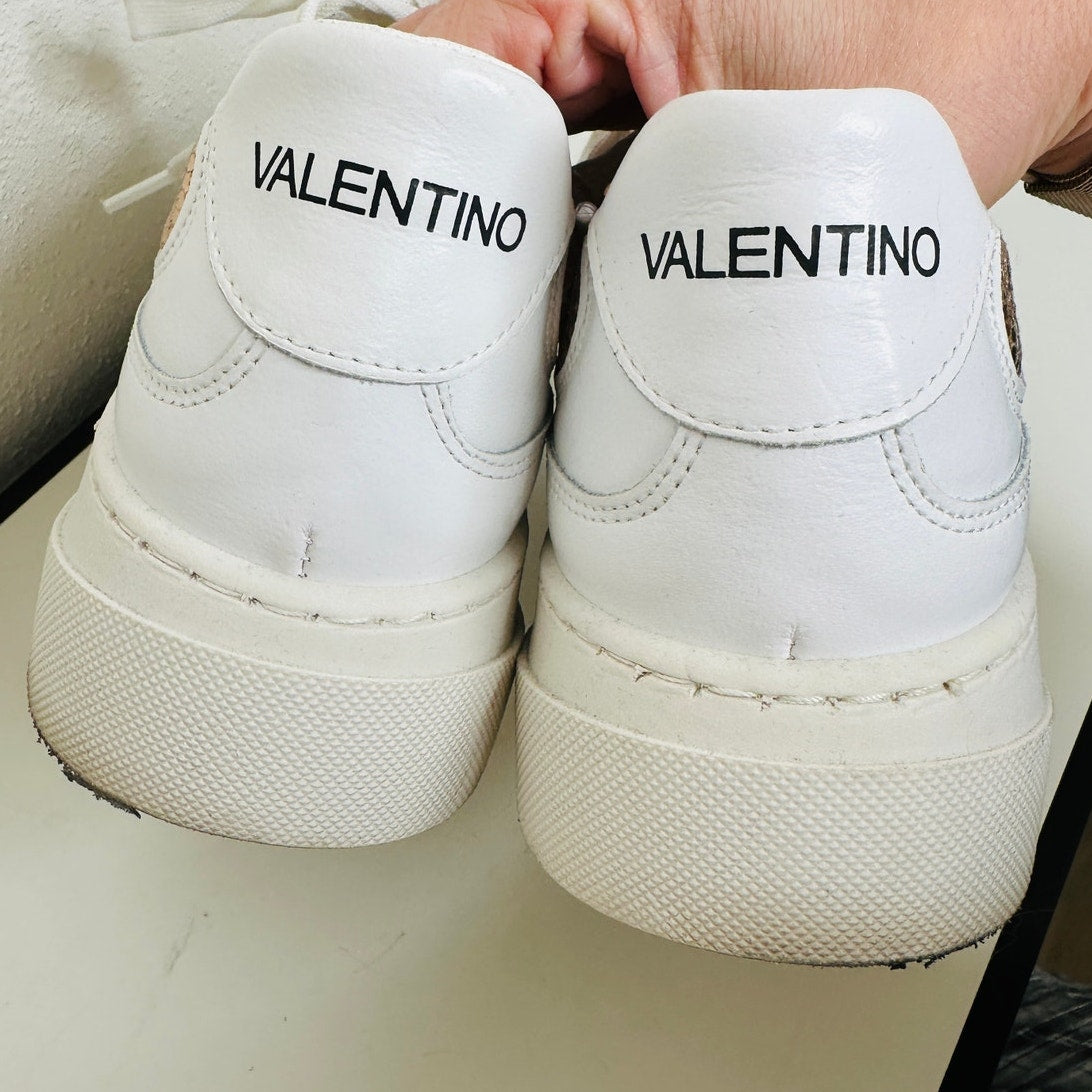 Valentino Minerva Monogram White & Rose Gold Leather Lace Sneaker 9