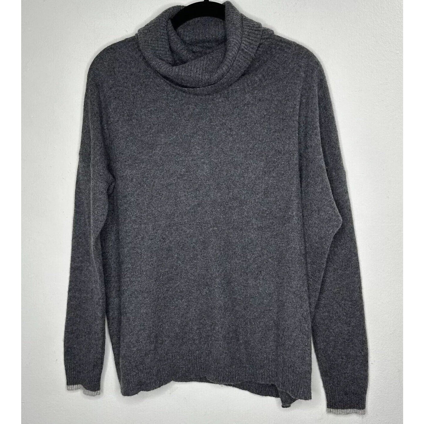 Three Dots 100% Cashmere Carbon Gray Boxy Turtle Neck Long Sleeve Sweater Small