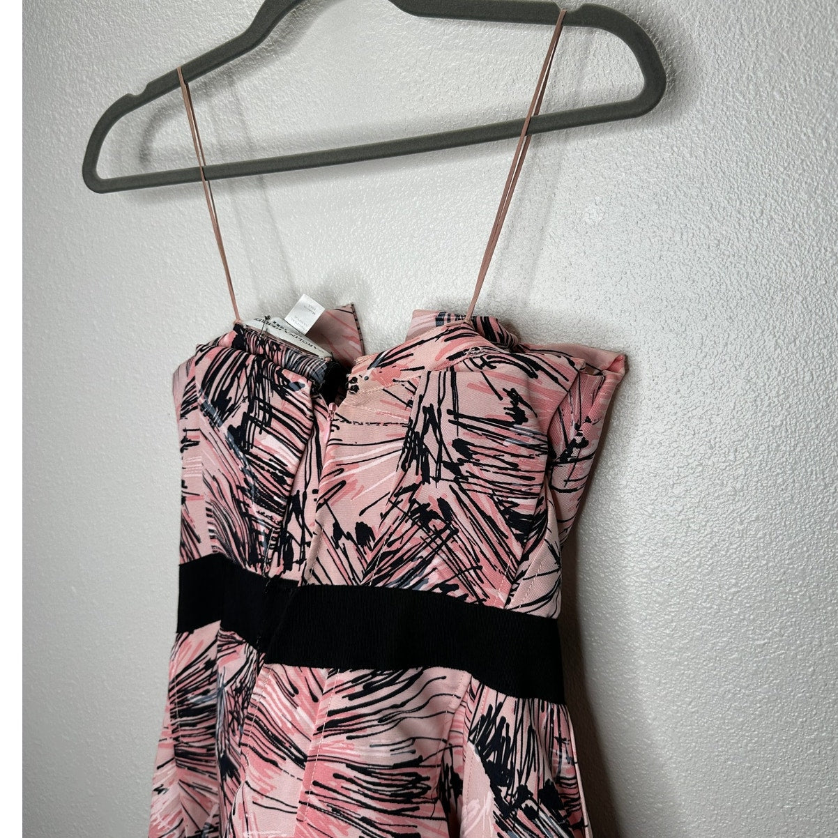 NWT Carolina Herrera Pink Black Splash Parasol Print Faille Strapless Cocktail Dress S