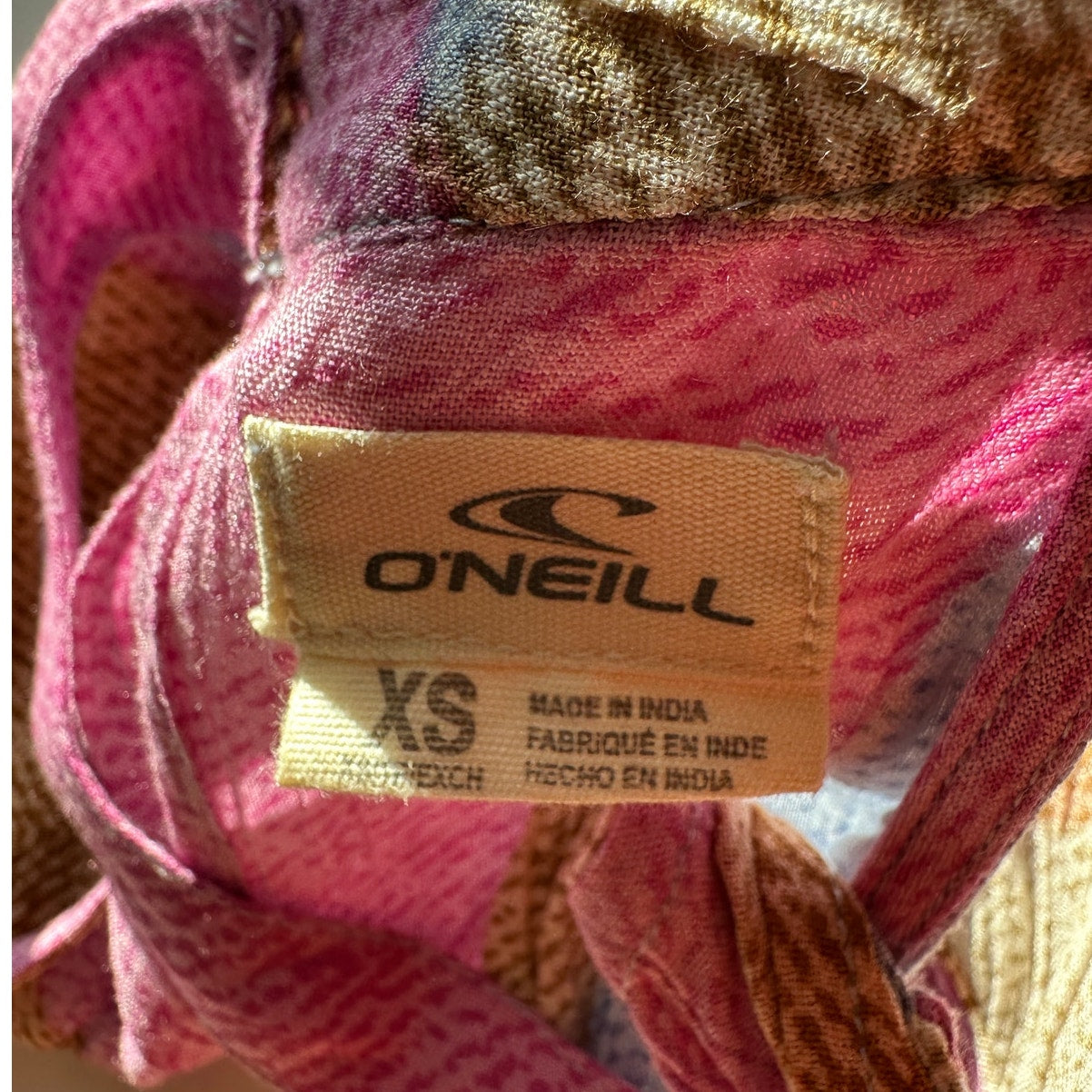 NWT Oneill Bahama Pink Tan Blue Button Keyhole Tie Racerback Top XS