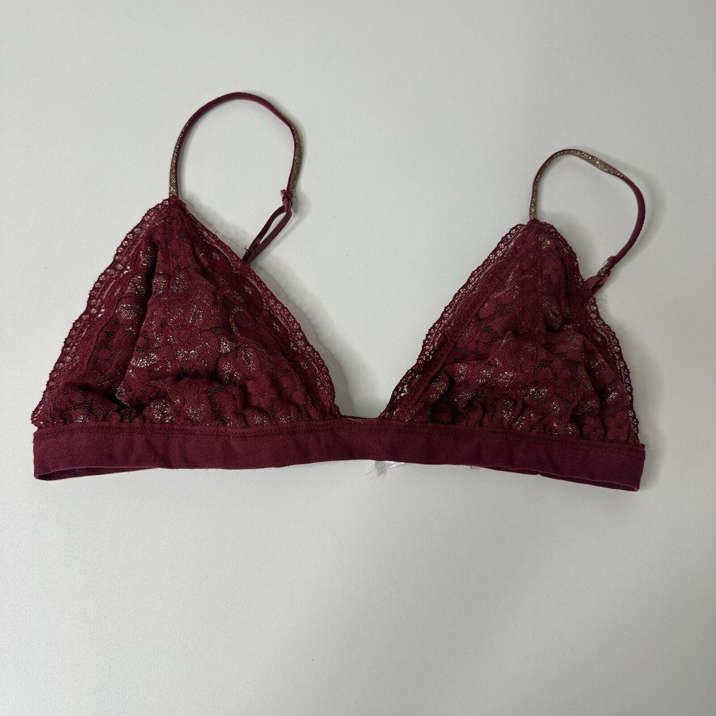 Burgundy With Gold Shimmer Triangle Bralette Adjustable Spaghetti Straps Medium