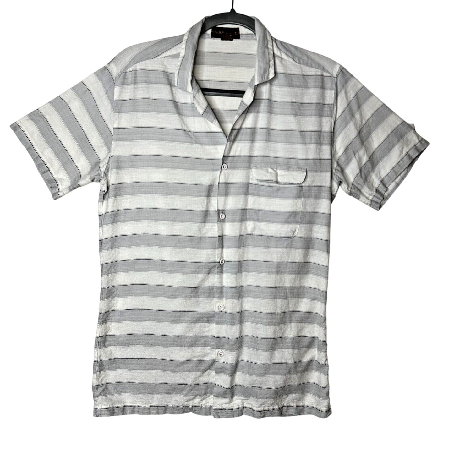 Dev Imports Men's Casual Short Sleeve Button Down White Gray Stripe Polo Shirt L