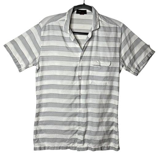 Dev Imports Men's Casual Short Sleeve Button Down White Gray Stripe Polo Shirt L