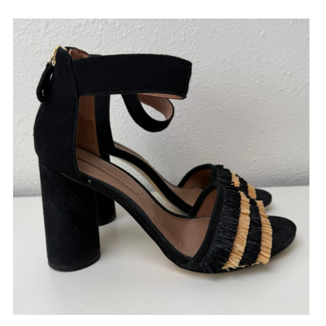 BCBGMaxAzria Alonza Raffia Heels Black Tan Womens US 7.5