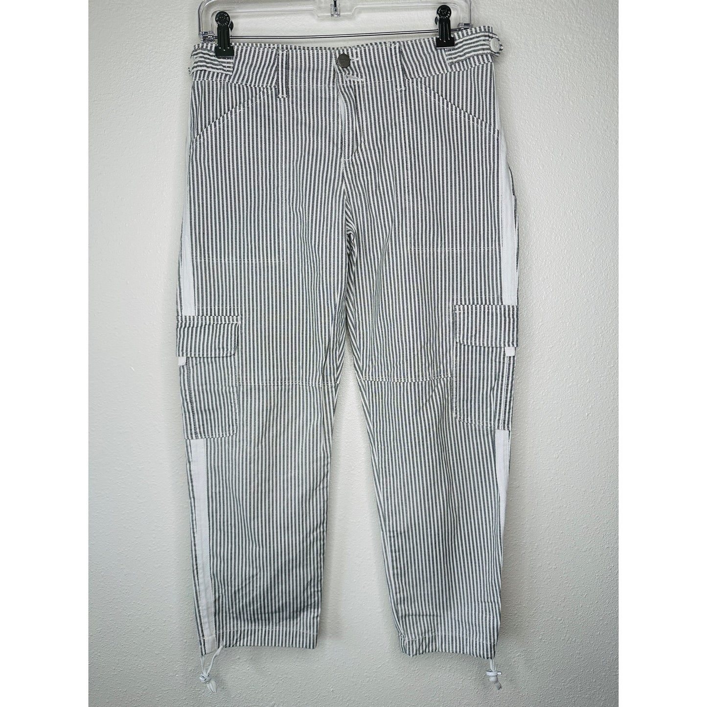 Sanctuary White & Gray Striped Cropped Utility Trouser Pant Cinched Ankle 27