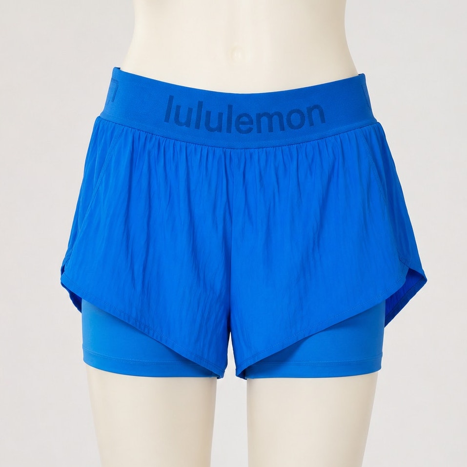 Lululemon Blue Crinkle High Rise Shorts Size 4 Women's Lined Athletic
